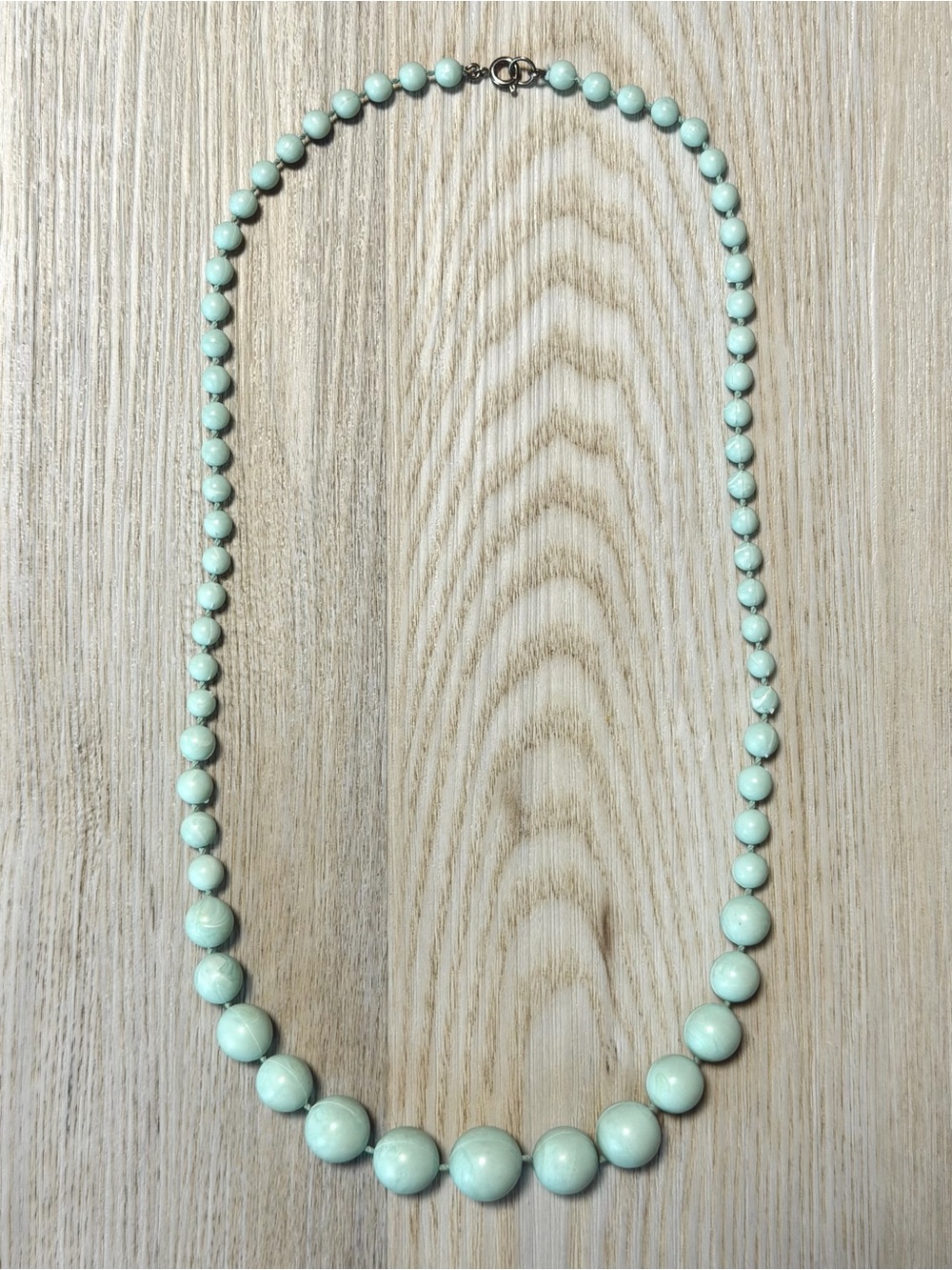Vintage Seafoam Mint Green Bead Necklace Round Graduated Matte Knotted Strand